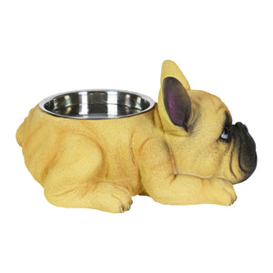 Tan French Bulldog Bowl with Stainless Bowl Insert, 12 by 6 Inches | Shop Garden Decor by Exhart