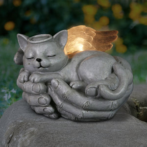 Solar Cradled Angel Cat Memorial Garden Statue, 8 by 5 Inches | Shop Garden Decor by Exhart