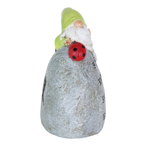 Solar Hand Painted Gnome Inspirational Kindness and Joy Garden Stone Statue with LED Lady Bug, 3 by 5 Inches | Exhart