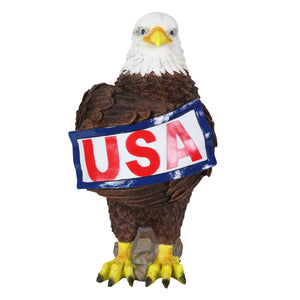 Solar Hand Painted Bald Eagle Garden Statue with Illuminating USA Sign, 7.5 by 12 Inches | Shop Garden Decor by Exhart