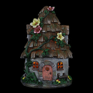Solar Wood Shingle Roof Fairy House Garden Statue, 10 by 15 Inches | Shop Garden Decor by Exhart