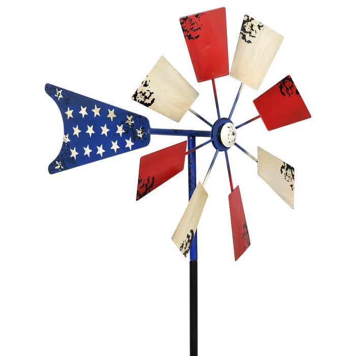 Patriotic Windmill Kinetic Spinner Garden Stake, 12 by 54 Inches