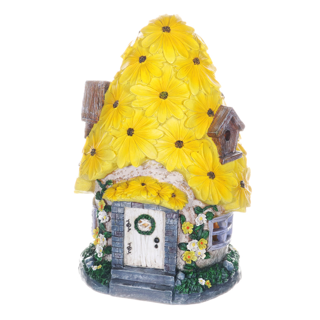 Solar Sunflower Roof Fairy Garden House, 9 by 15 Inches