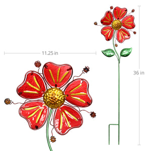 Whimsical Red Flower Garden Stake Made of glass and metal, 11 by 36 Inches | Shop Garden Decor by Exhart