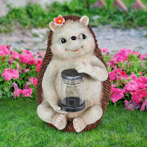 Solar Hedgehog Garden Statuary with LED Firefly Jar, 10 Inches tall | Shop Garden Decor by Exhart