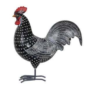Black and White Polka Dot Pattern Hand Painted Rooster Garden Statue, 12 Inch | Shop Garden Decor by Exhart