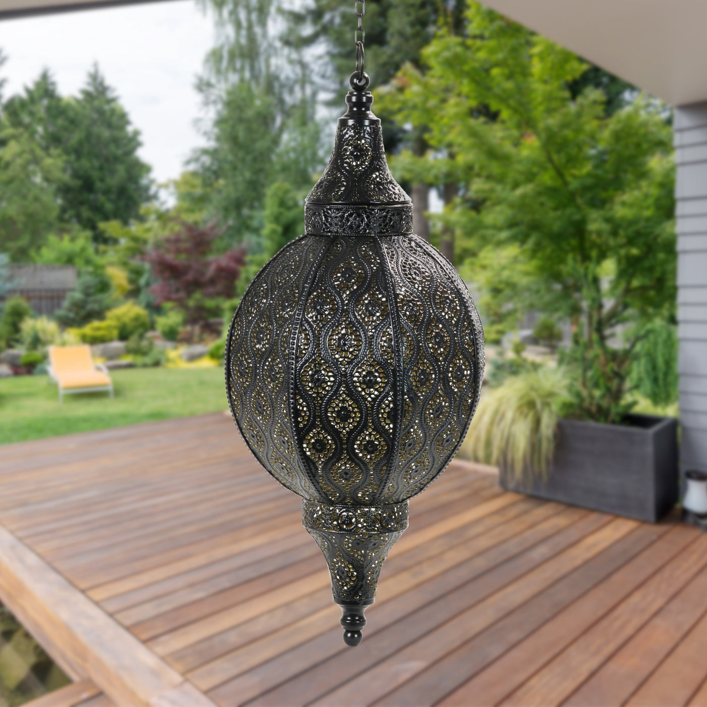 Battery Powered Hanging Metal Filigree LED Lantern with 5 Hour Timer, 22  Inches