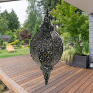 Battery Powered Hanging Metal Filigree LED Lantern with 5 Hour Timer, 22 Inches | Shop Garden Decor by Exhart