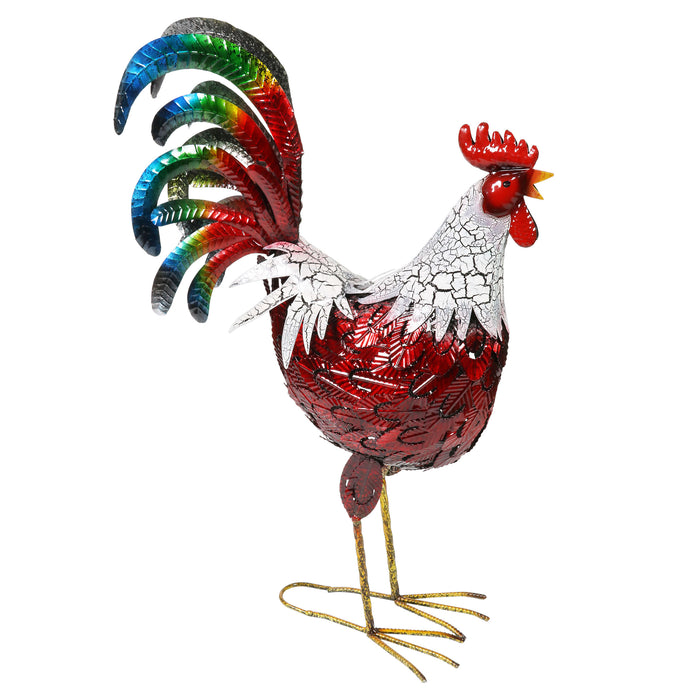 Red Metal Garden Rooster Statuary, 25 Inch