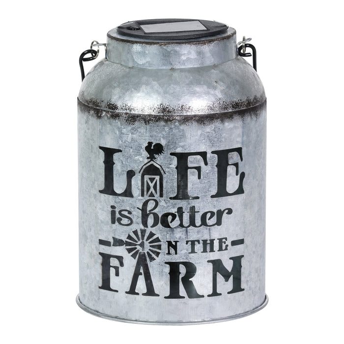 Solar Stamped Metal Life is Better on the Farm Milk Jug Lantern, 5.5 by 7 Inches