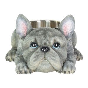 Grey French Bulldog Bowl with Stainless Bowl Insert, 12 by 6 Inches | Shop Garden Decor by Exhart