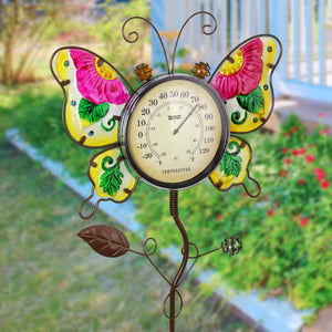 Butterfly Thermometer Garden Stake Hand Painted and Made of glass and metal, 36 inches | Shop Garden Decor by Exhart
