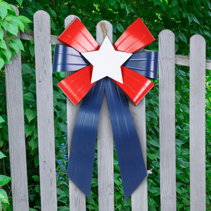 Patriotic Metal Bow with White Star Wall Decor, 19.5 by 26 Inch | Shop Garden Decor by Exhart