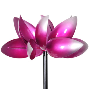 Lotus Flower Wind Spinner Garden Stake with Four Metallic Flowers, 20 by 92 Inches | Shop Garden Decor by Exhart