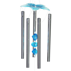 Solar Hanging Turquoise Hydrangea Flower Ball Wind Chime with Thirty-Eight LED Lights, 6 by 27 Inches | Exhart