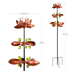 Triple Flower Wind Spinner Garden Stake in Bronze, 14 by 67 Inches | Shop Garden Decor by Exhart