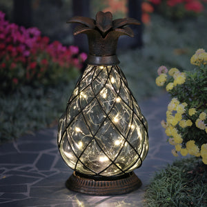 Solar Bronze Pineapple Lantern with 12 LED Firefly String Lights, 10 Inch | Shop Garden Decor by Exhart