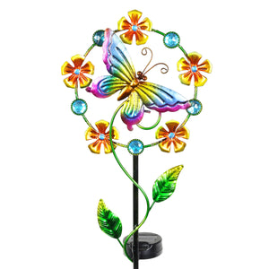 Solar Flower Wreath with Butterfly Center Metal Garden Stake, 8 by 36.5 Inches | Shop Garden Decor by Exhart