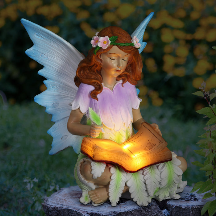 Solar Reading Fairy Statue, 8 Inch
