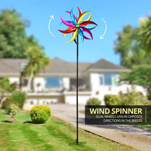 Colorful Double Metal Pinwheel Kinetic Spinner Stake, 18 by 70 Inches | Shop Garden Decor by Exhart