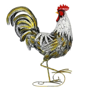 White and Gold Metal Rooster Garden Statue, 18 Inch | Shop Garden Decor by Exhart