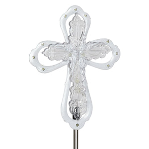 Large Acrylic and Metal Solar Cross Garden Stake with LED lights, 6.5 by 39 Inches | Shop Garden Decor by Exhart