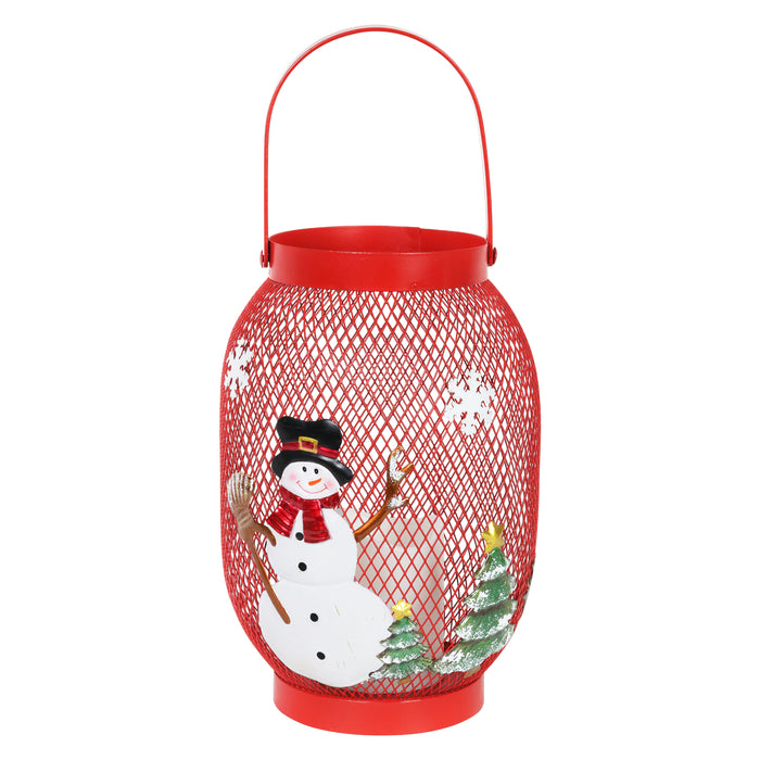 Christmas Snowman Lantern with LED Candle on a Battery Powered Timer, 14.5  Inch