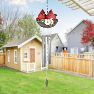 Nesting Cardinals with Flowers Hand Painted Resin Hanging Wind Chime, 6 by 28 Inches | Shop Garden Decor by Exhart
