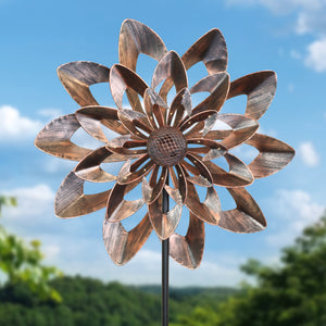 Solar Bronze Double Kinetic Spinner Stake, 27 by 74 Inches | Shop Garden Decor by Exhart