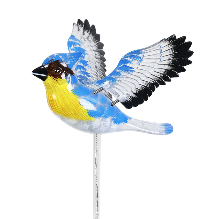 Solar WindyWing Blue Jay Garden Stake with Blue LED Lights, 7 Inch