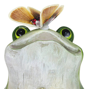 Solar Garden Frog Statue with Fiber Optic Color Changing Butterfly, 12 Inch | Shop Garden Decor by Exhart