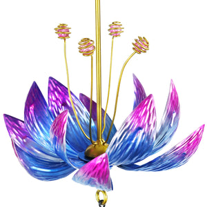 Spinning Teal Lotus Flower with Metal Spiral and Chime Hanging Decor, 7.5 by 23 Inches | Shop Garden Decor by Exhart